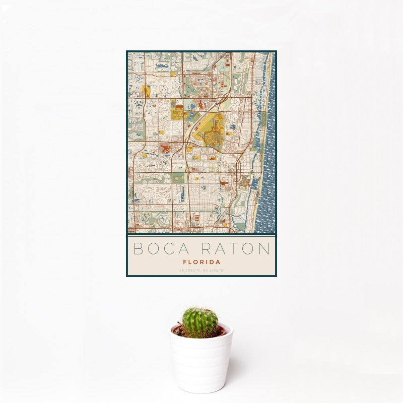Boca Raton - Florida Map Print in Woodblock