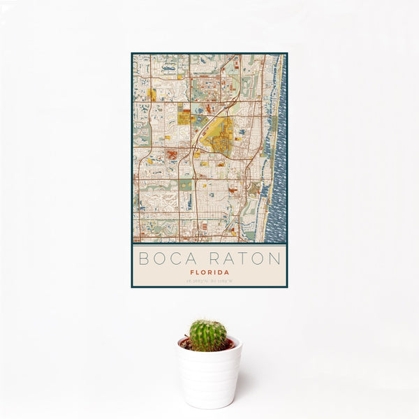 Boca Raton - Florida Map Print in Woodblock
