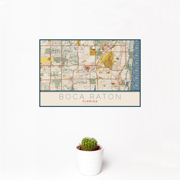 Boca Raton - Florida Map Print in Woodblock