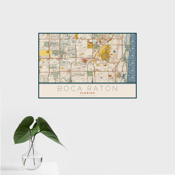 Boca Raton - Florida Map Print in Woodblock
