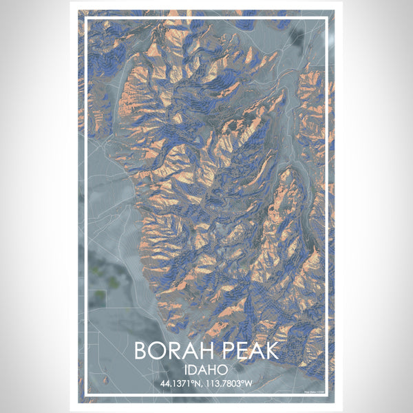 Borah Peak Idaho Map Print Portrait Orientation in Afternoon Style With Shaded Background