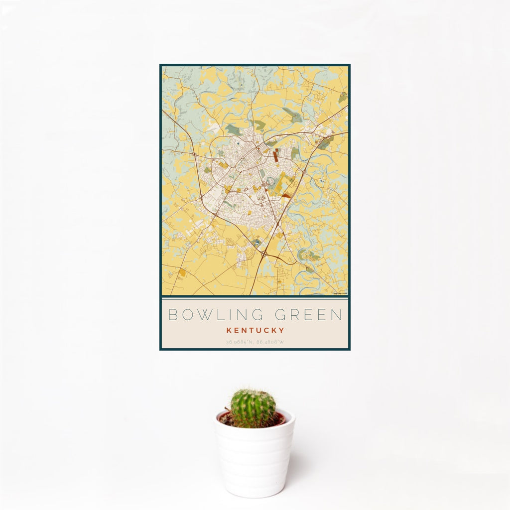 Bowling Green - Kentucky Map Print in Woodblock