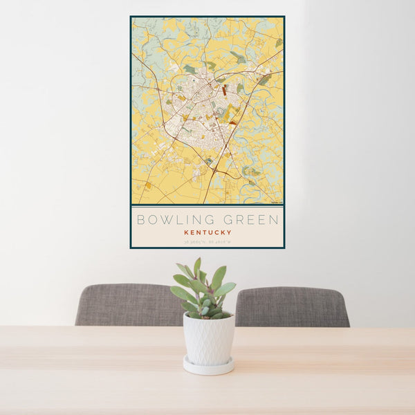 Bowling Green - Kentucky Map Print in Woodblock