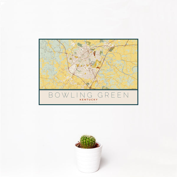 Bowling Green - Kentucky Map Print in Woodblock