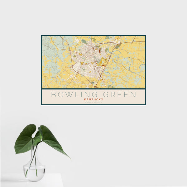 Bowling Green - Kentucky Map Print in Woodblock