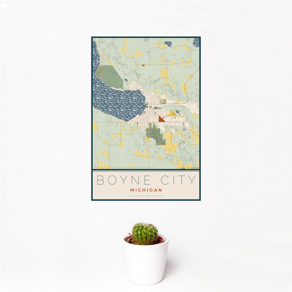 Boyne City - Michigan Map Print in Woodblock
