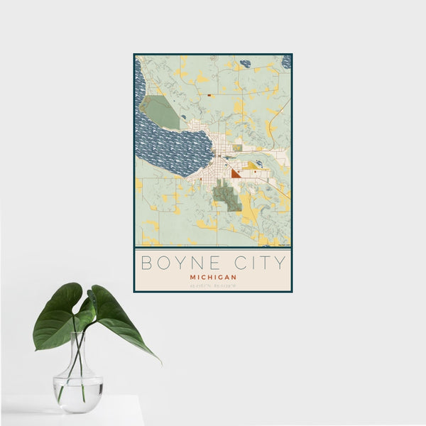Boyne City - Michigan Map Print in Woodblock