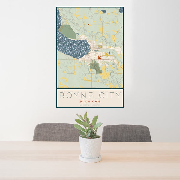 Boyne City - Michigan Map Print in Woodblock