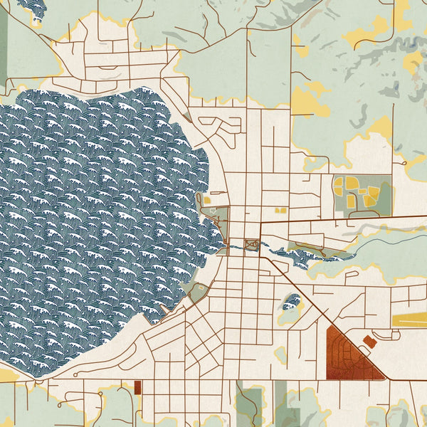 Boyne City - Michigan Map Print in Woodblock