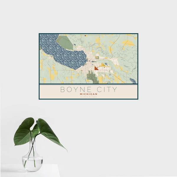 Boyne City - Michigan Map Print in Woodblock