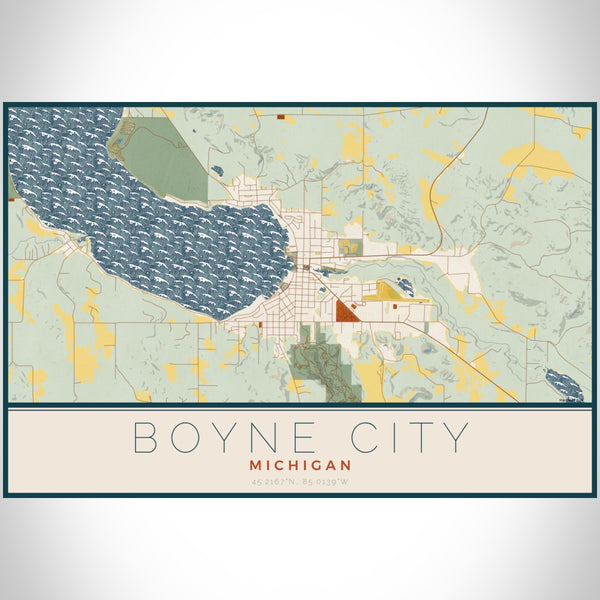 Boyne City - Michigan Map Print in Woodblock
