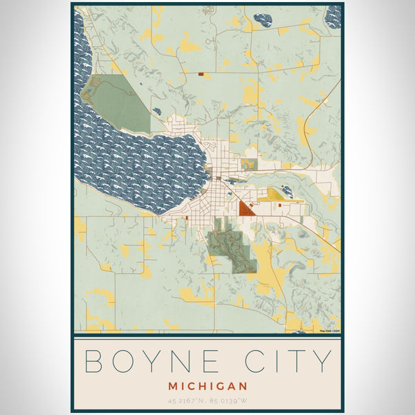 Boyne City - Michigan Map Print in Woodblock