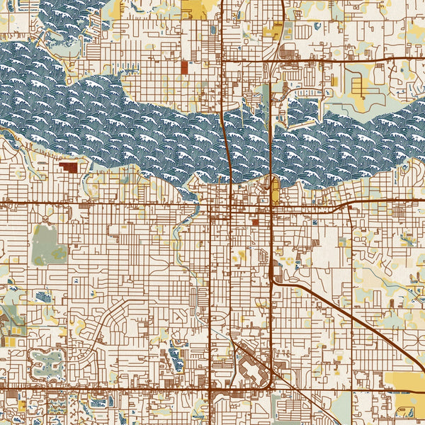 Bradenton Florida Map Print in Woodblock Style Zoomed In Close Up Showing Details