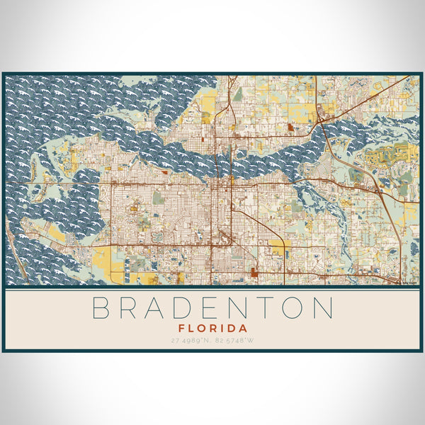 Bradenton Florida Map Print Landscape Orientation in Woodblock Style With Shaded Background