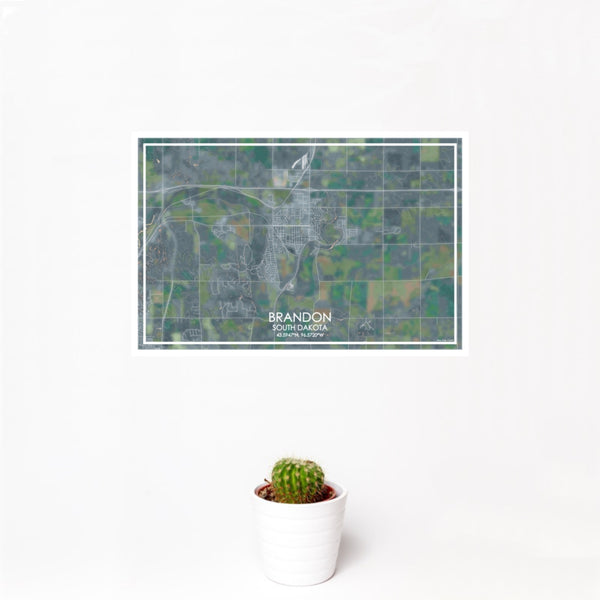12x18 Brandon South Dakota Map Print Landscape Orientation in Afternoon Style With Small Cactus Plant in White Planter