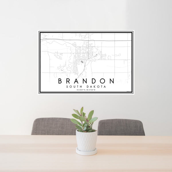 24x36 Brandon South Dakota Map Print Lanscape Orientation in Classic Style Behind 2 Chairs Table and Potted Plant