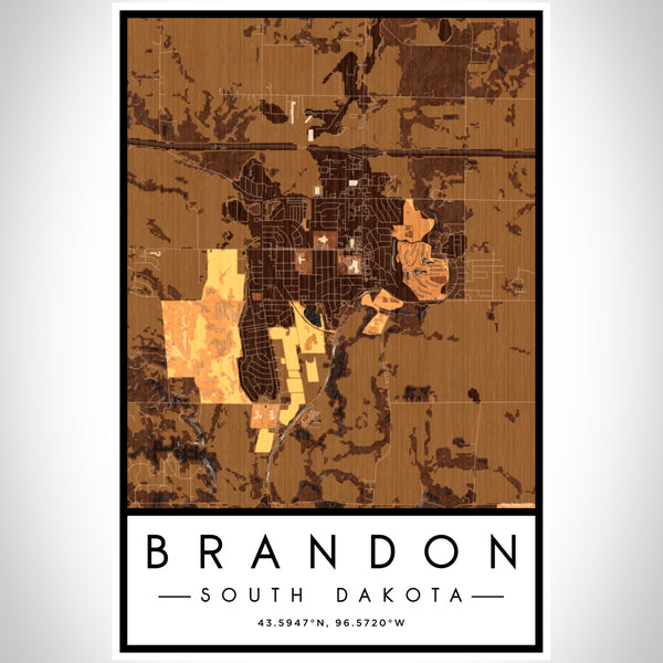 Brandon South Dakota Map Print Portrait Orientation in Ember Style With Shaded Background
