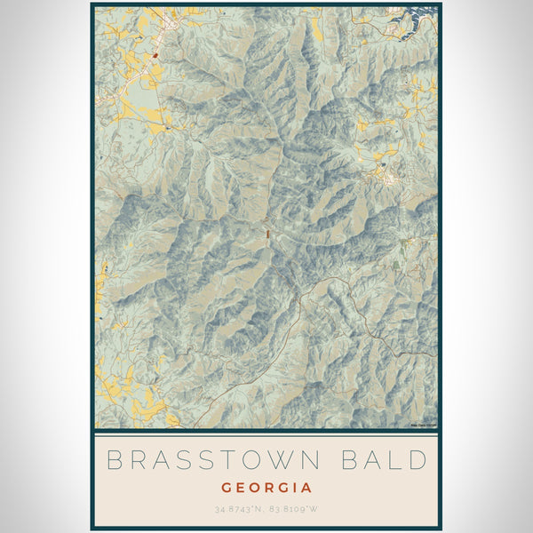 Brasstown Bald Georgia Map Print Portrait Orientation in Woodblock Style With Shaded Background