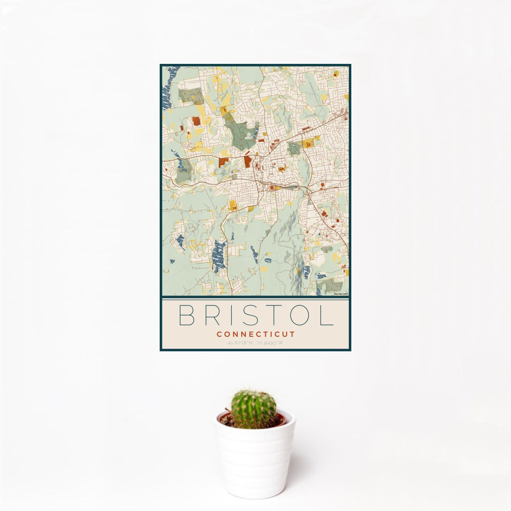 Bristol - Connecticut Map Print in Woodblock