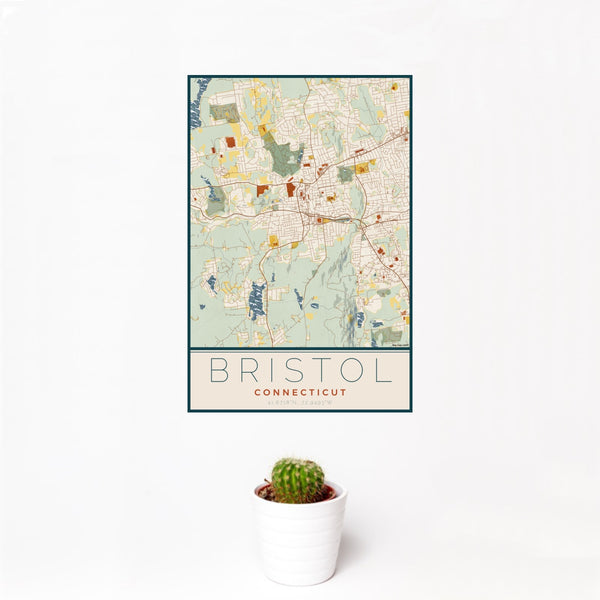 Bristol - Connecticut Map Print in Woodblock