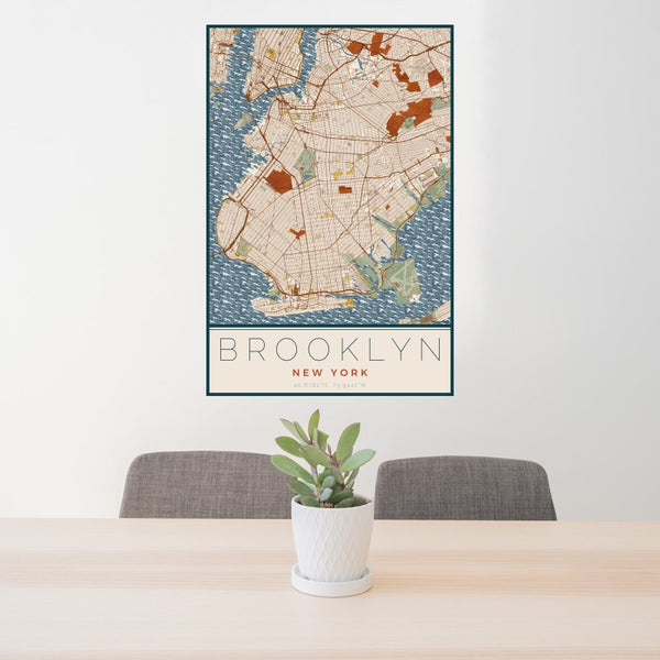 Brooklyn - New York Map Print in Woodblock