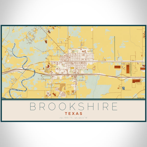 Brookshire Texas Map Print Landscape Orientation in Woodblock Style With Shaded Background