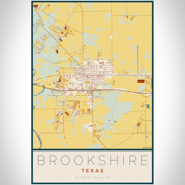 Brookshire Texas Map Print Portrait Orientation in Woodblock Style With Shaded Background