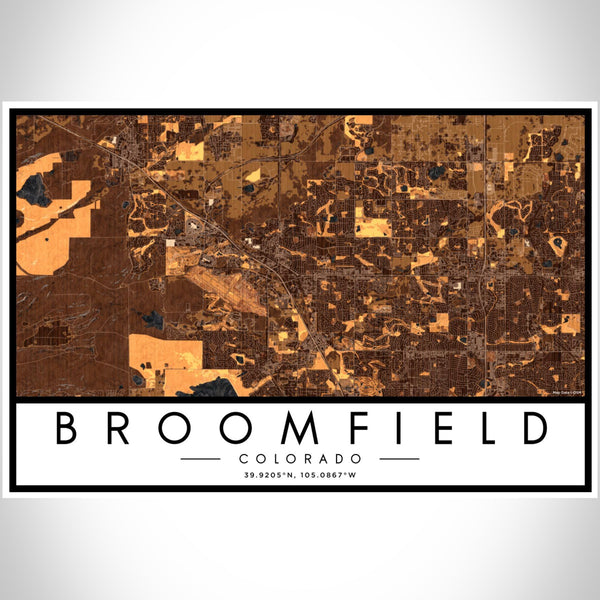 Broomfield Colorado Map Print Landscape Orientation in Ember Style With Shaded Background