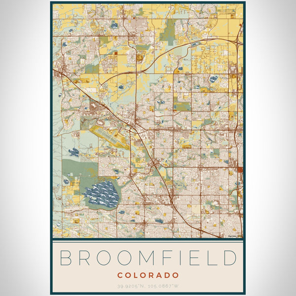 Broomfield Colorado Map Print Portrait Orientation in Woodblock Style With Shaded Background