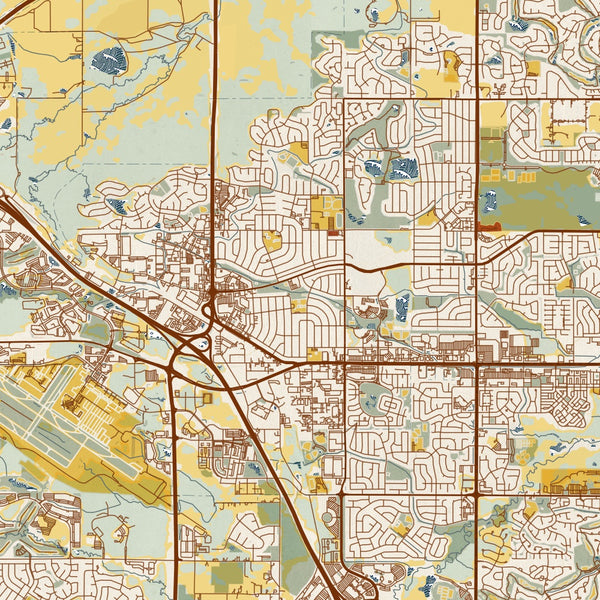 Broomfield Colorado Map Print in Woodblock Style Zoomed In Close Up Showing Details