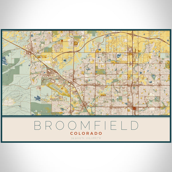 Broomfield Colorado Map Print Landscape Orientation in Woodblock Style With Shaded Background