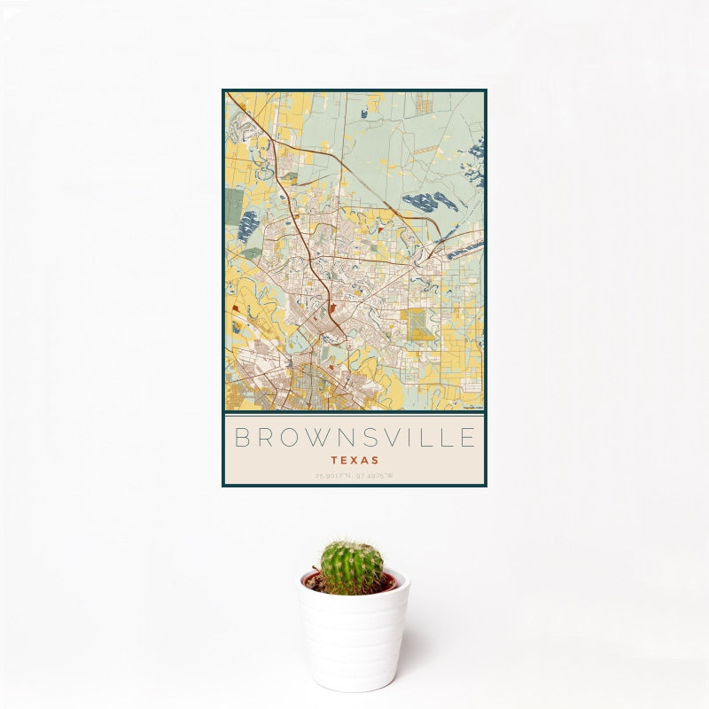 Brownsville - Texas Map Print in Woodblock