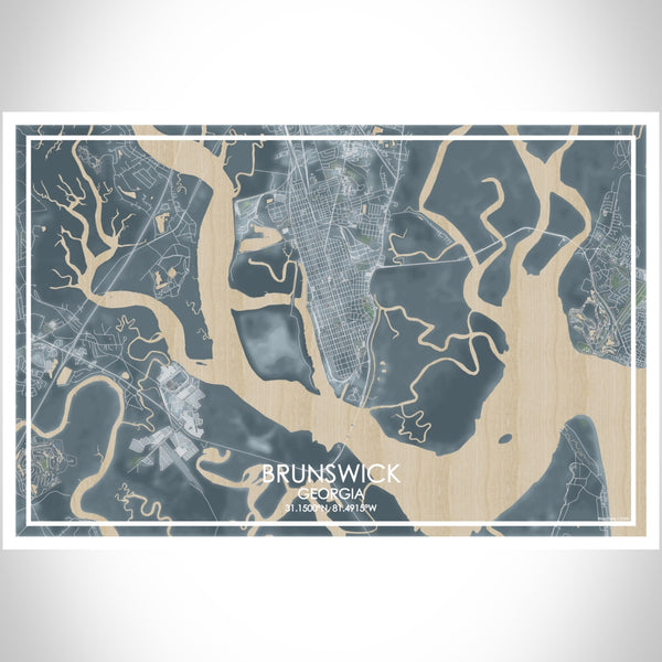 Brunswick Georgia Map Print Landscape Orientation in Afternoon Style With Shaded Background