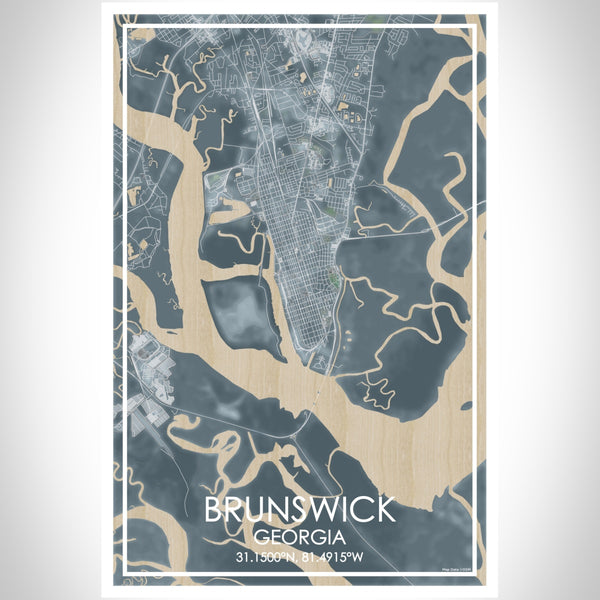 Brunswick Georgia Map Print Portrait Orientation in Afternoon Style With Shaded Background
