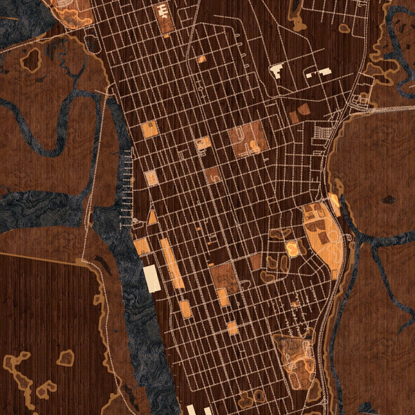 Brunswick Georgia Map Print in Ember Style Zoomed In Close Up Showing Details