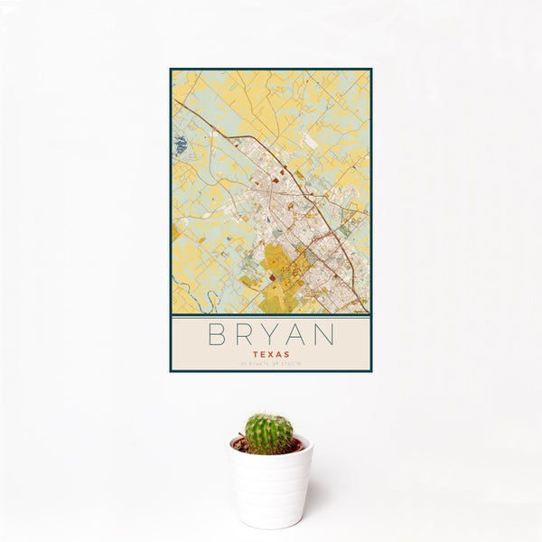 Bryan - Texas Map Print in Woodblock