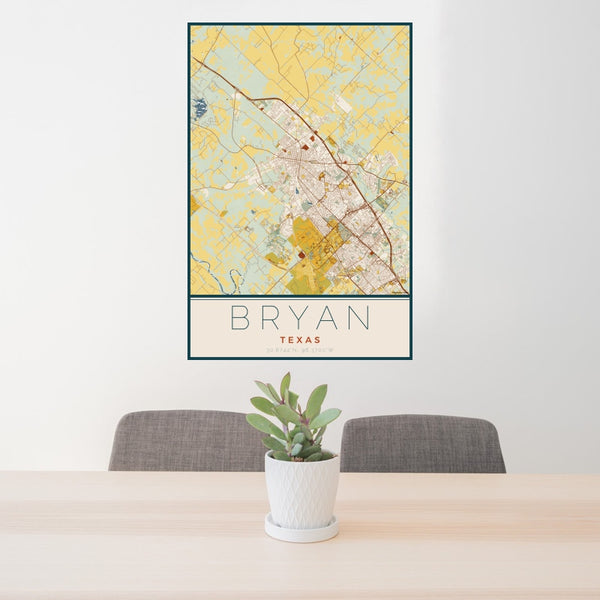 Bryan - Texas Map Print in Woodblock