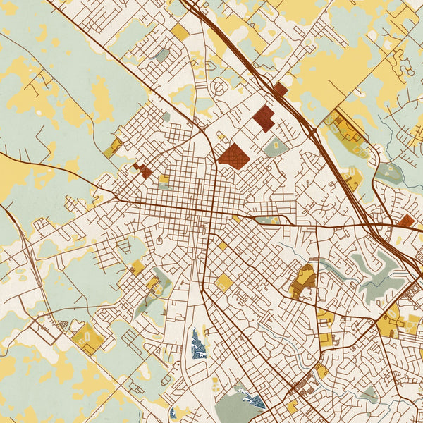 Bryan - Texas Map Print in Woodblock