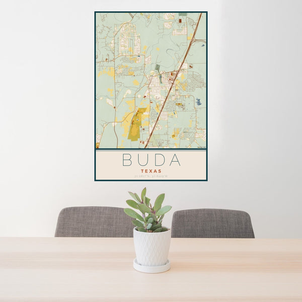 Buda - Texas Map Print in Woodblock