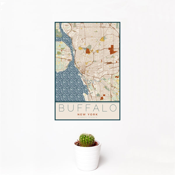 Buffalo - New York Map Print in Woodblock