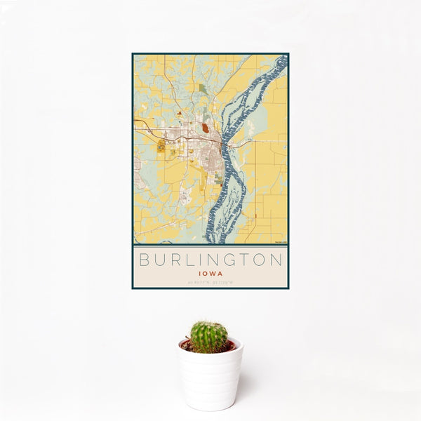Burlington - Iowa Map Print in Woodblock