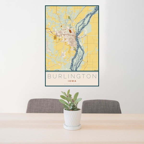 Burlington - Iowa Map Print in Woodblock