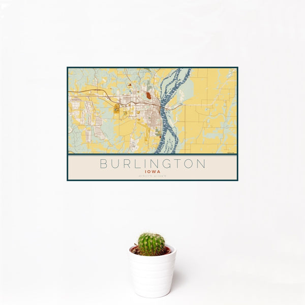 Burlington - Iowa Map Print in Woodblock