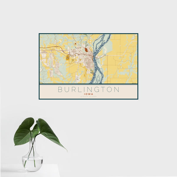 Burlington - Iowa Map Print in Woodblock