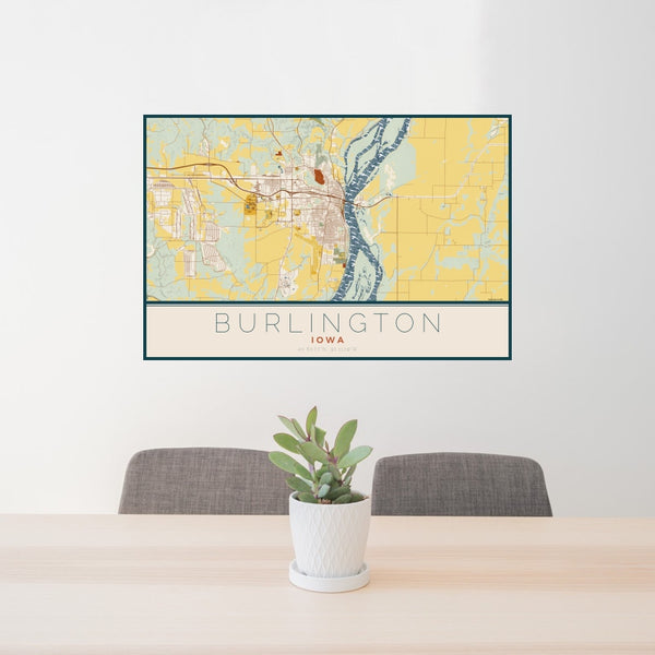 Burlington - Iowa Map Print in Woodblock