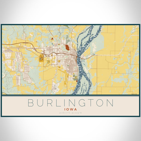 Burlington - Iowa Map Print in Woodblock