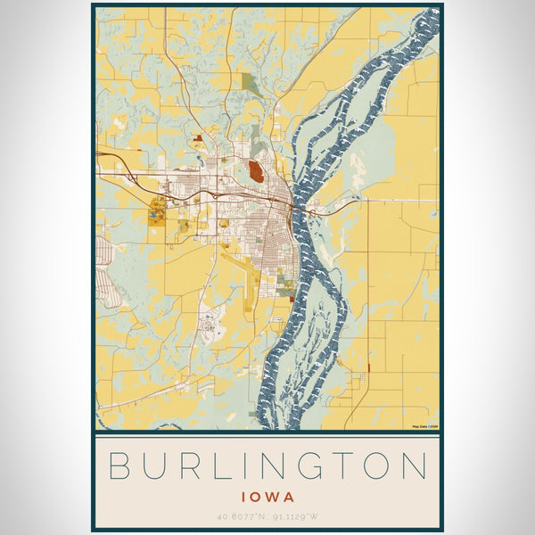Burlington - Iowa Map Print in Woodblock