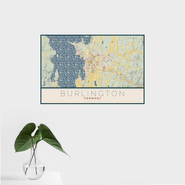 Burlington - Vermont Map Print in Woodblock