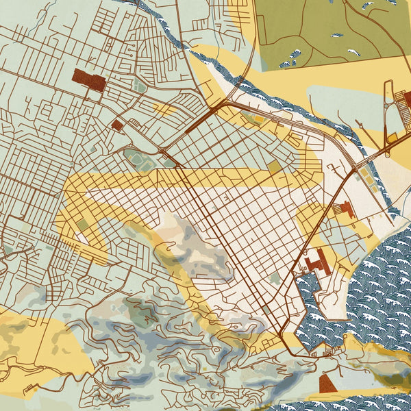 Cabo San Lucas Mexico Map Print in Woodblock Style Zoomed In Close Up Showing Details