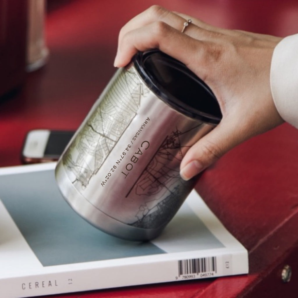 Cabot Arkansas Custom Engraved City Map Inscription Coordinates on 10oz Stainless Steel Insulated Cup with Sipping Lid